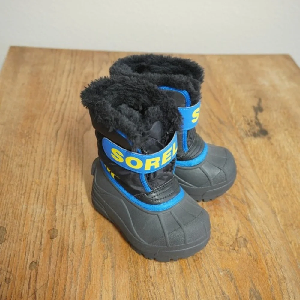 Sorel Snow Commander Toddler‎ 12-24M Size 6 Winter Snow Boots Black Blue Yellow